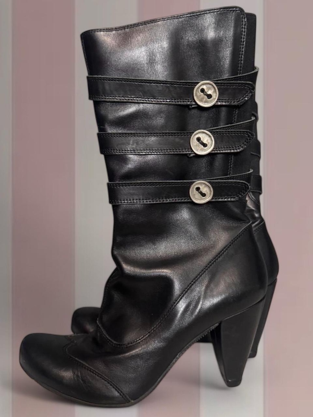 Y2K Strappy Button Heeled Boots